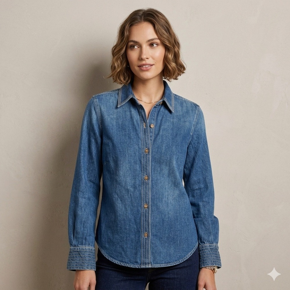 FRAME Denim Button Down Shirt Frame Blue Cotton TSSH207 Womens Size Medium